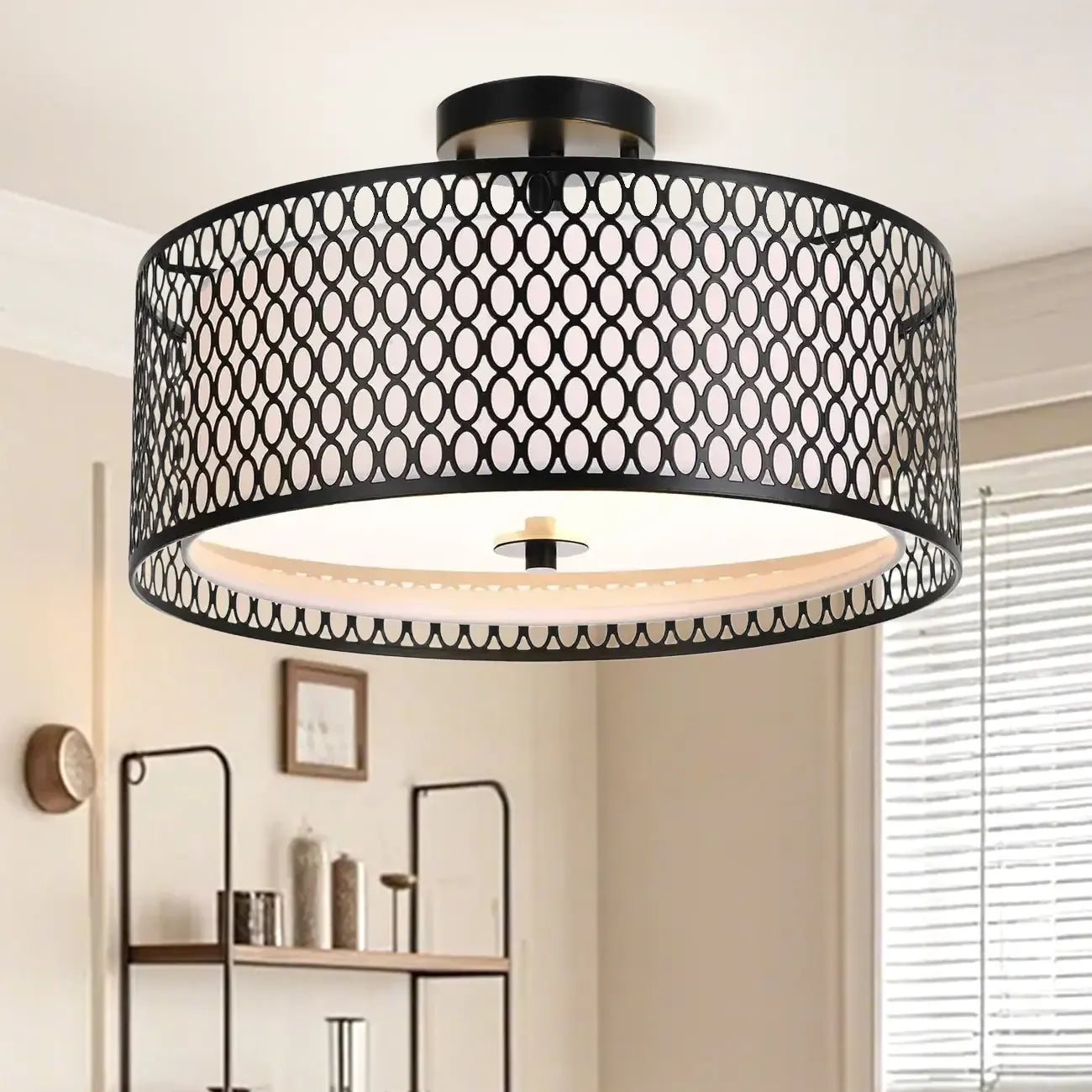 Plafonnier semi-encastré moderne cylindrique creux en métal noir