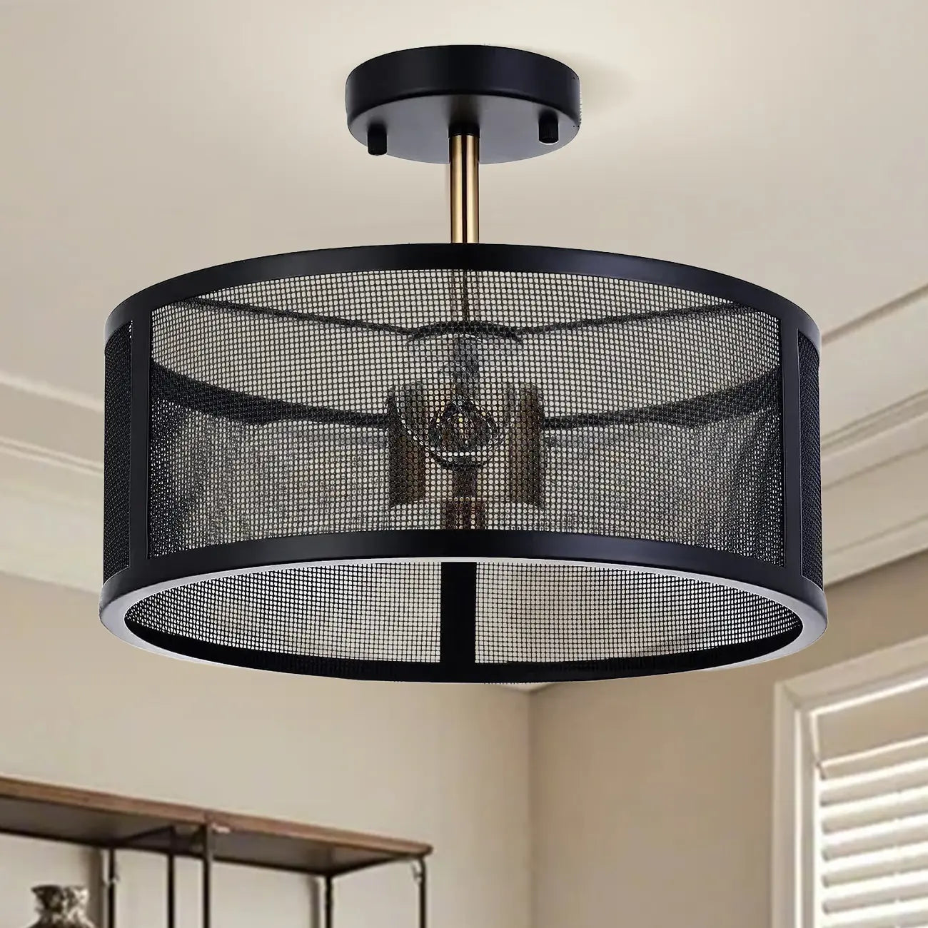 Plafonnier semi-encastré moderne cylindrique creux en métal noir