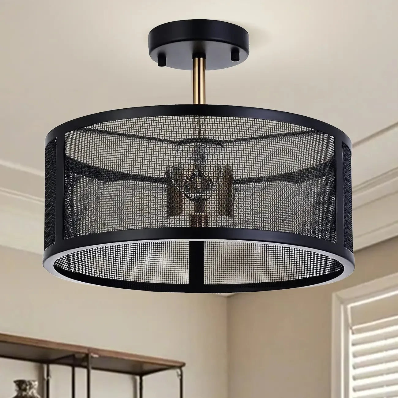 Plafonnier semi-encastré moderne cylindrique creux en métal noir