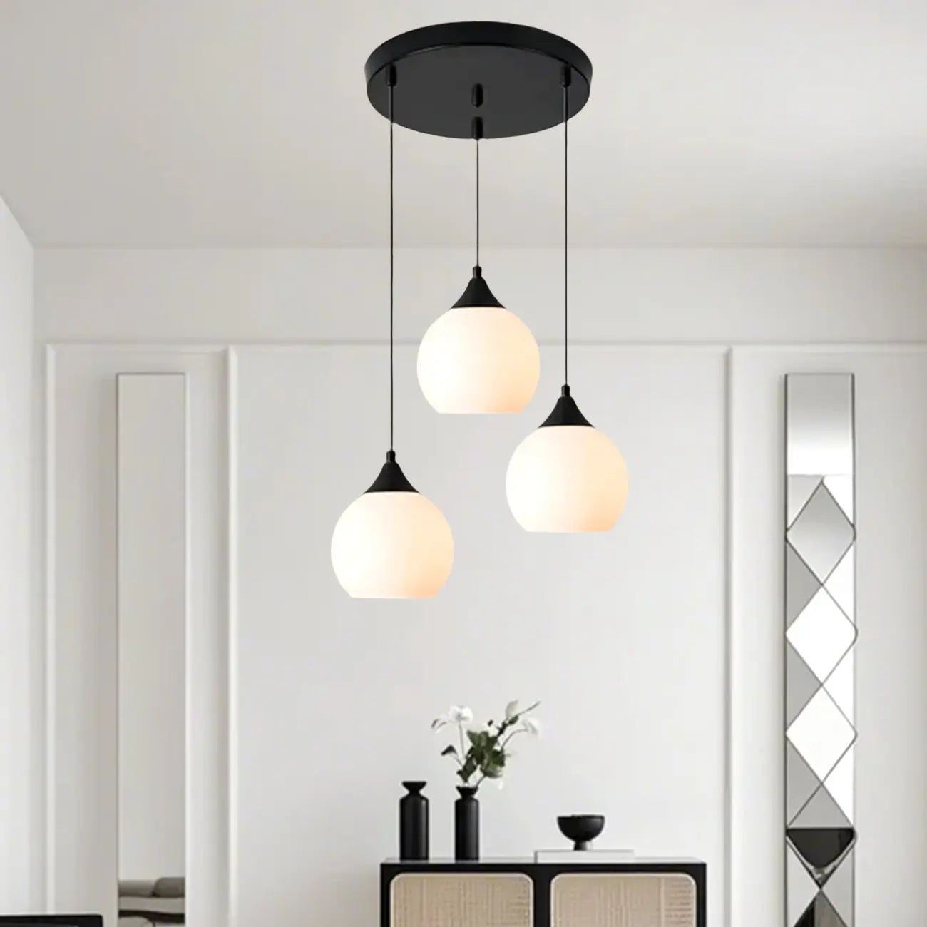 Suspension moderne à 3 lumières avec verre pour salle à manger