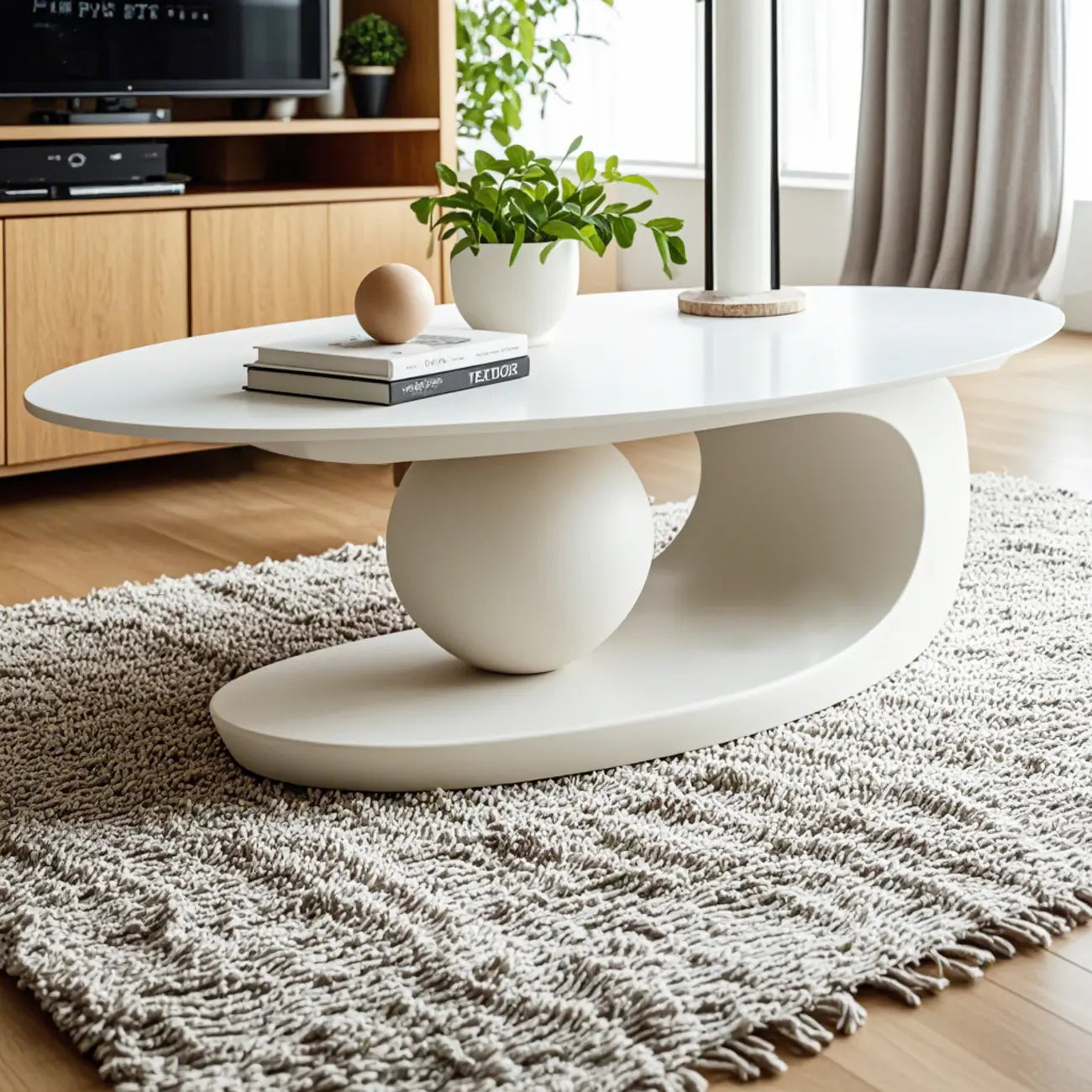 Table basse ovale blanche moderne et luxueuse avec piètement en métal