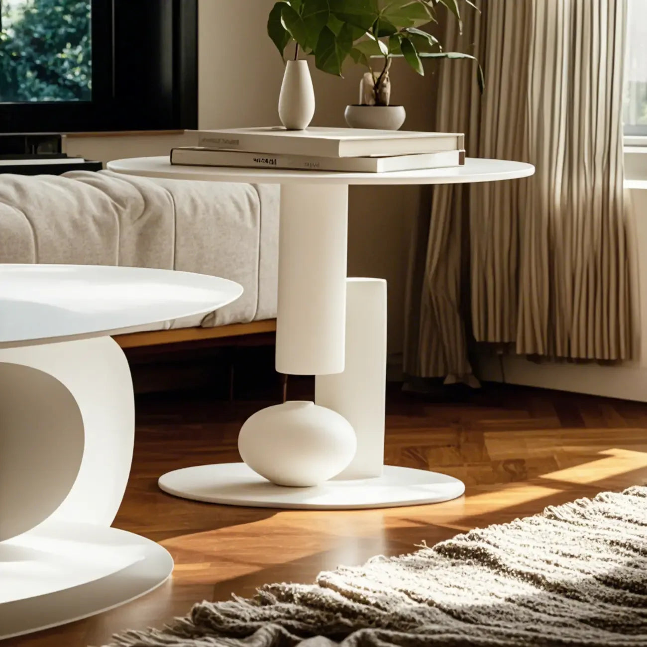 Table basse ovale blanche moderne et luxueuse avec piètement en métal