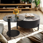 Élégante table basse ronde gigogne d'intérieur avec 2 tiroirs
