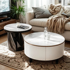 Élégante table basse ronde gigogne d'intérieur avec 2 tiroirs