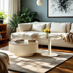 Élégante table basse ronde gigogne d'intérieur avec 2 tiroirs