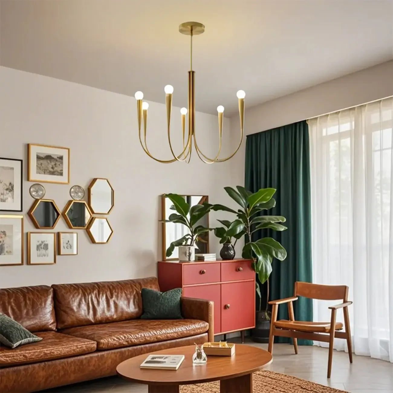 Lustre de plafond à branches de style Mid-Century avec hauteur réglable