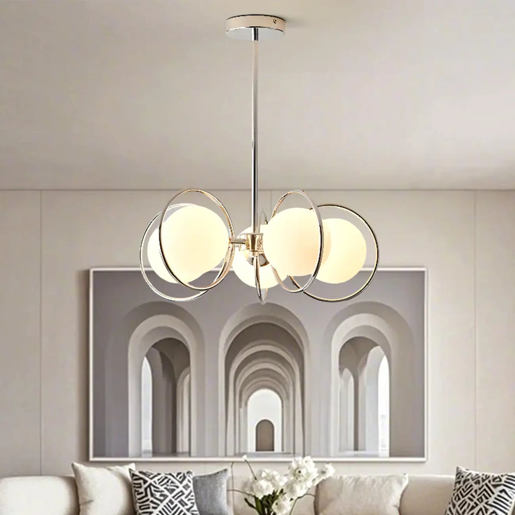 Lustre moderne à globe LED avec design circulaire en verre