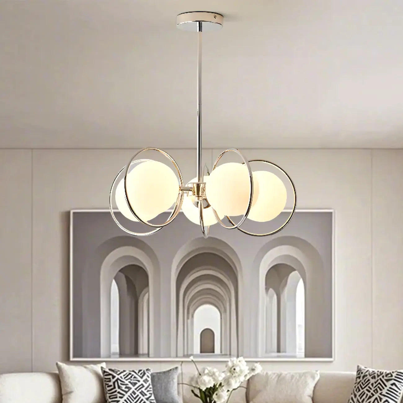 Lustre moderne à globe LED avec design circulaire en verre