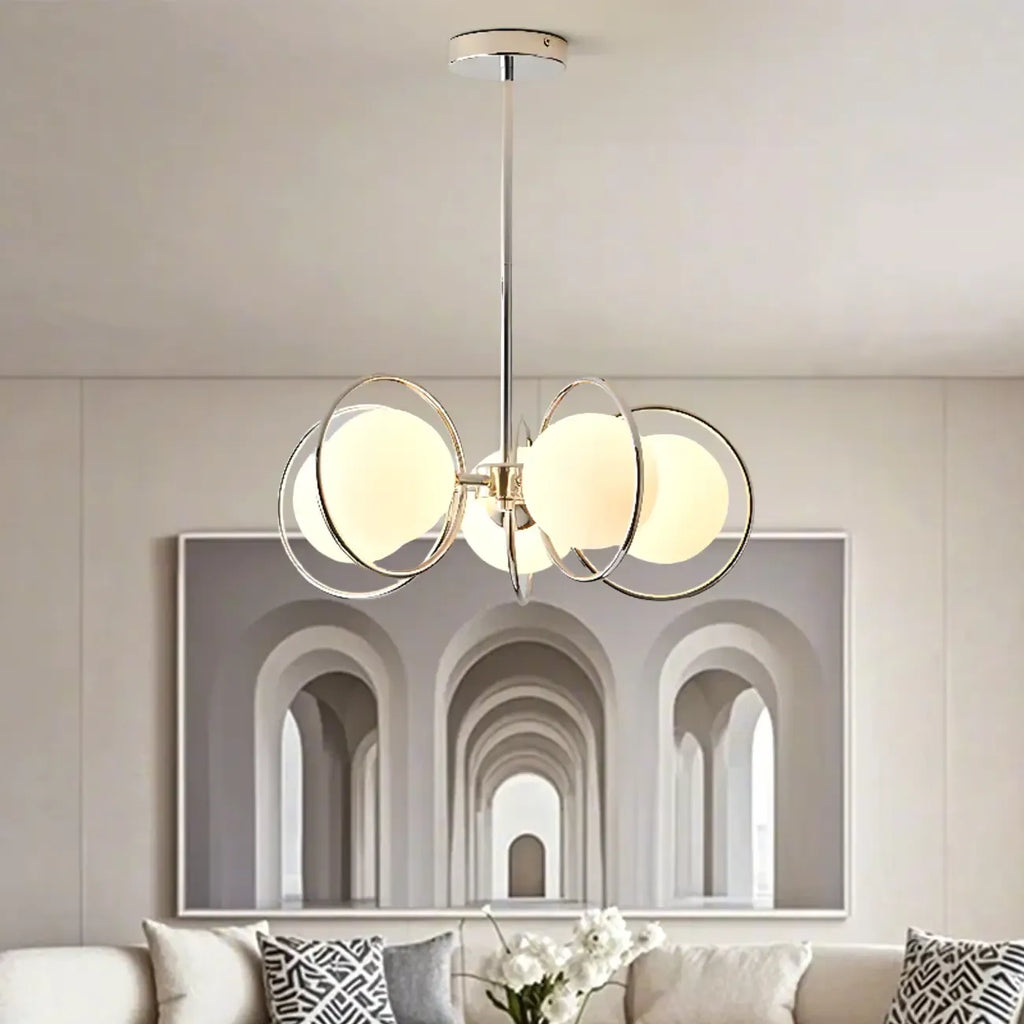 Lustre moderne à globe LED avec design circulaire en verre