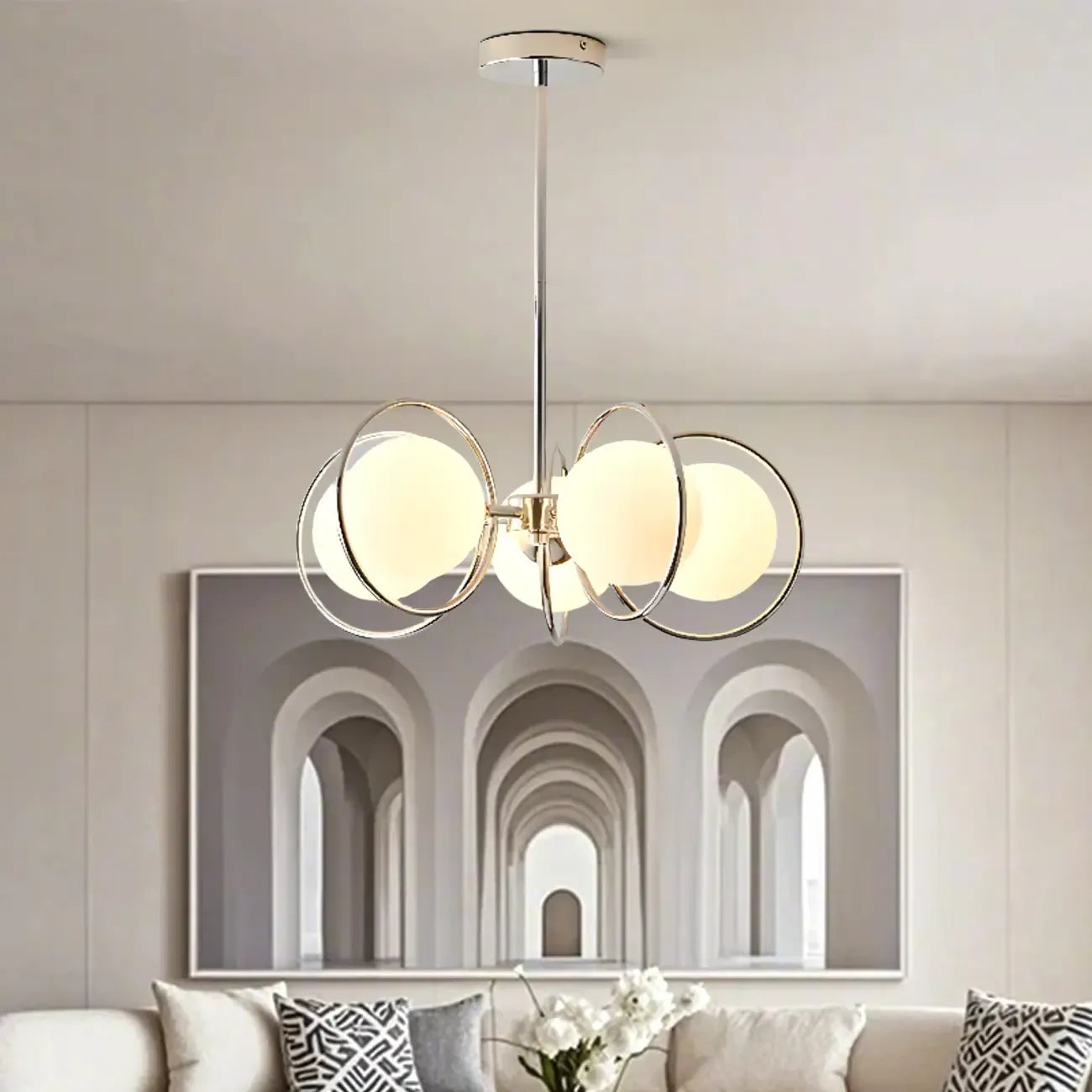 Lustre moderne à globe LED avec design circulaire en verre
