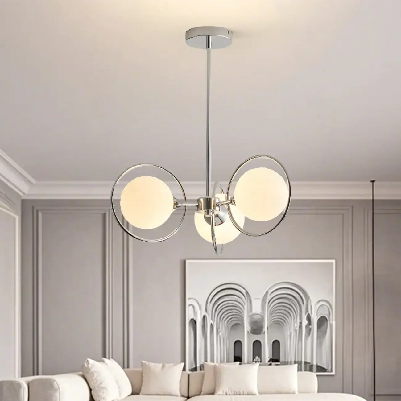 Lustre moderne à globe LED avec design circulaire en verre