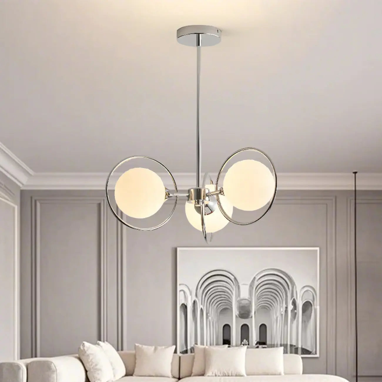 Lustre moderne à globe LED avec design circulaire en verre