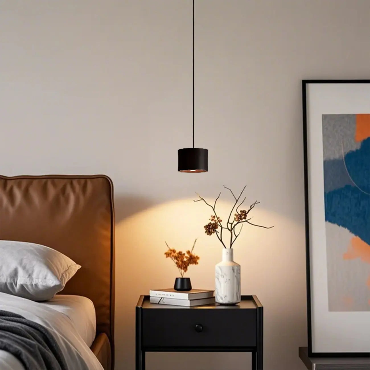 Lampe de chevet suspendue minimaliste noire à LED avec long câble réglable