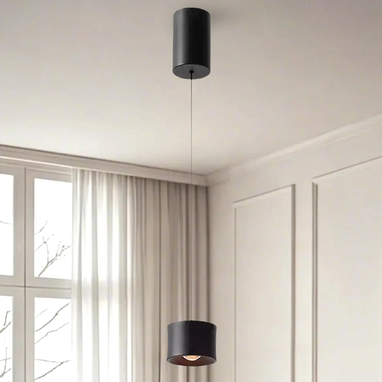 Lampe de chevet suspendue minimaliste noire à LED avec long câble réglable