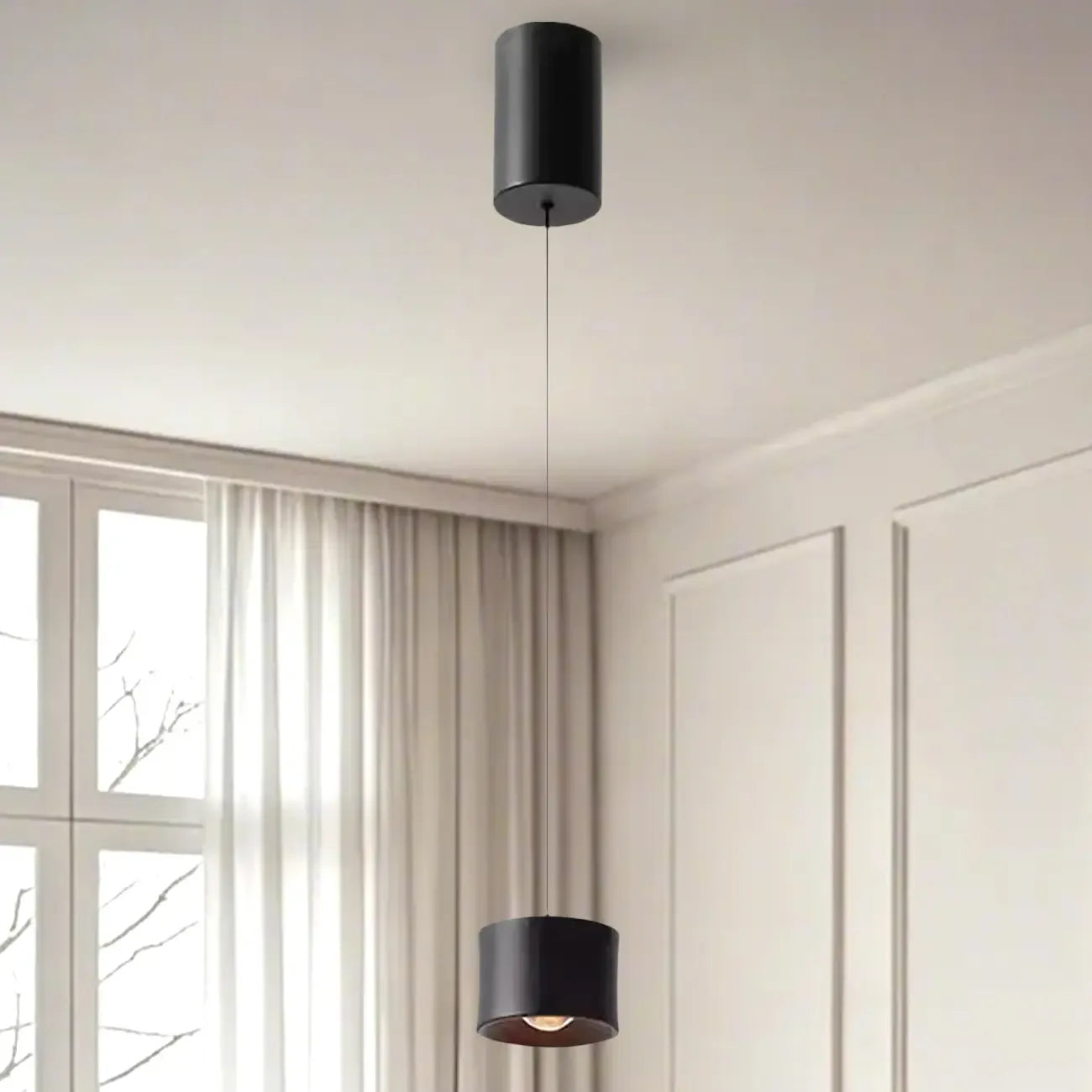 Lampe de chevet suspendue minimaliste noire à LED avec long câble réglable