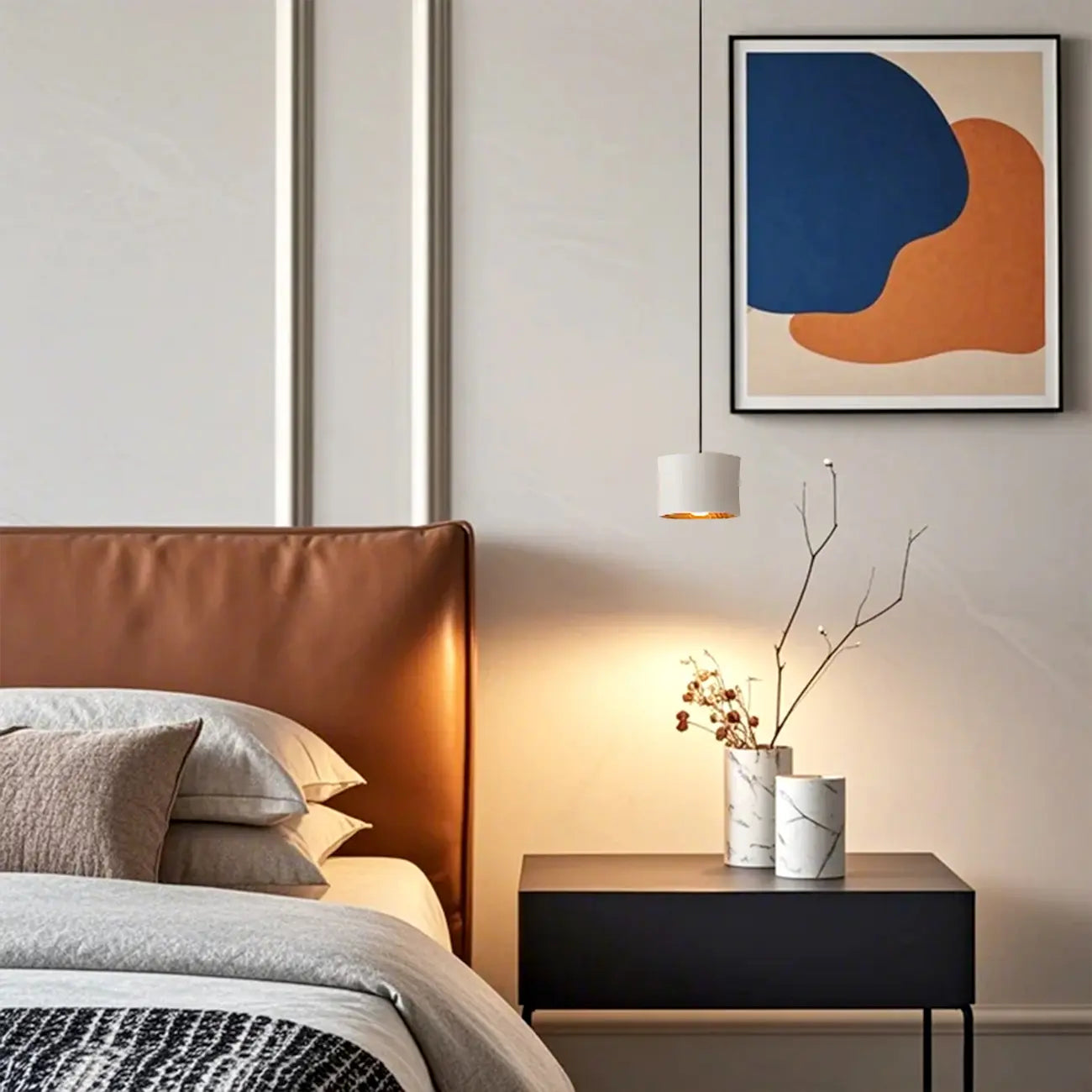 Lampe de chevet suspendue minimaliste noire à LED avec long câble réglable