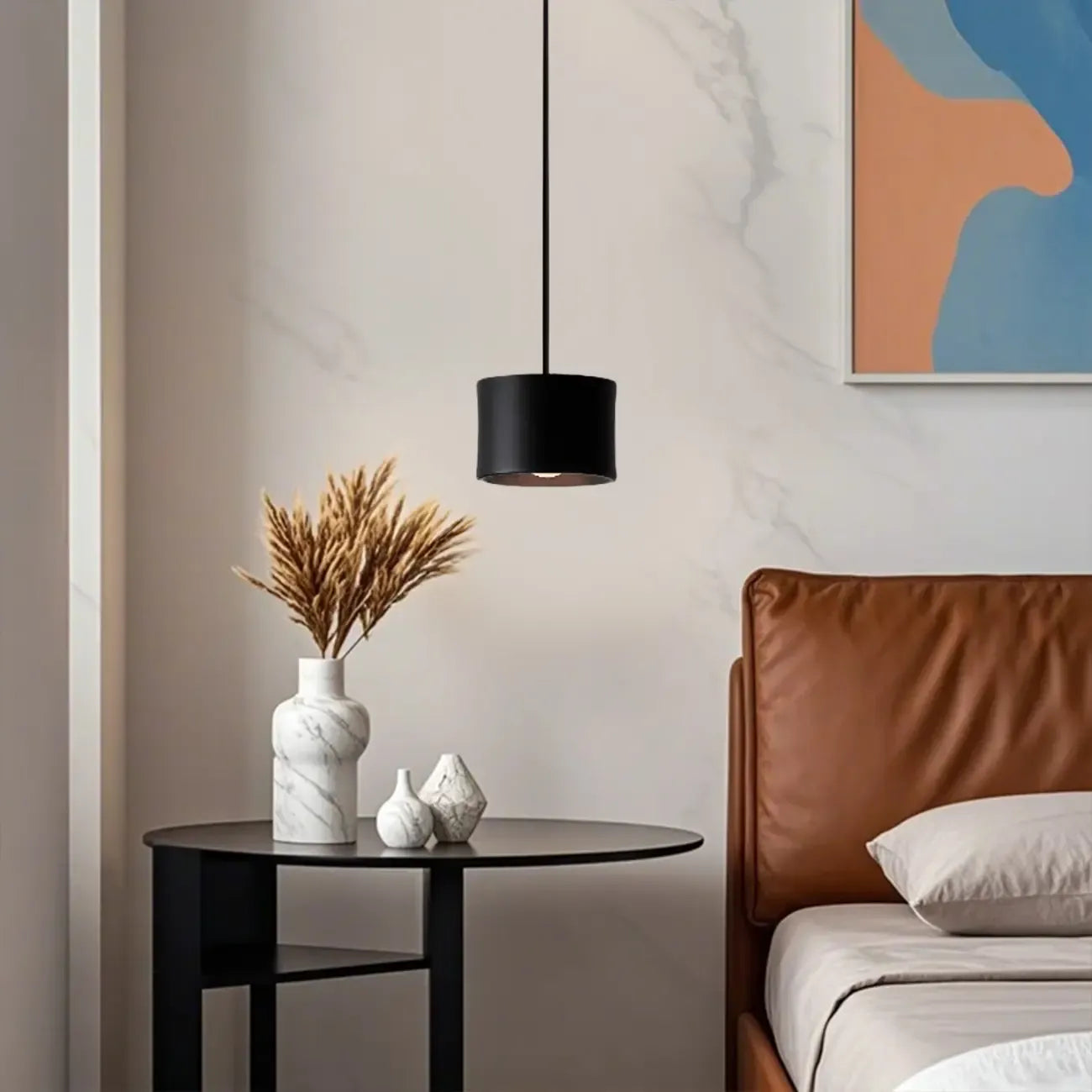 Lampe de chevet suspendue minimaliste noire à LED avec long câble réglable