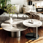 Ensemble de tables basses gigognes rondes grises modernes avec plateau en marbre