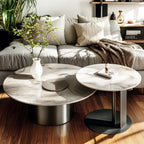 Ensemble de tables basses gigognes rondes grises modernes avec plateau en marbre