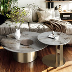 Ensemble de tables basses gigognes rondes grises modernes avec plateau en marbre