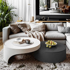 Table basse ronde moderne en bois gris avec tiroir