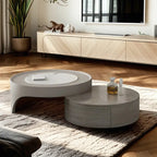 Table basse ronde moderne en bois gris avec tiroir
