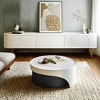 Table basse ronde moderne en bois gris avec tiroir