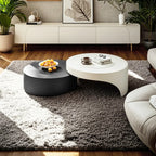 Table basse ronde moderne en bois gris avec tiroir