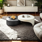 Table basse ronde moderne en bois gris avec tiroir