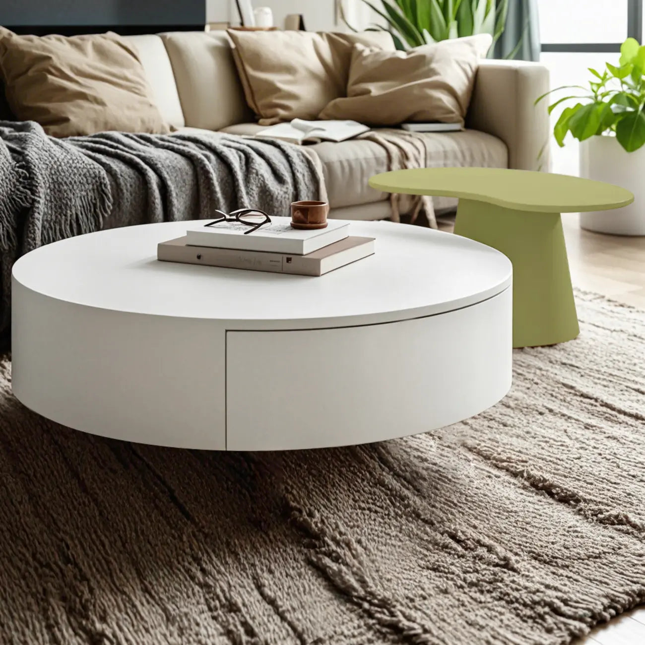 Tables basses gigognes rondes modernes en bois blanc