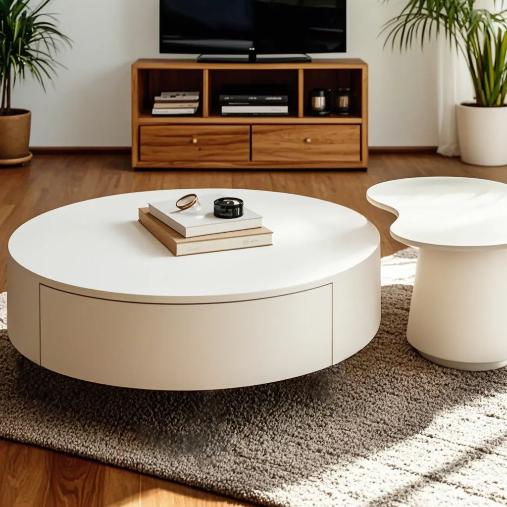 Tables basses gigognes rondes modernes en bois blanc