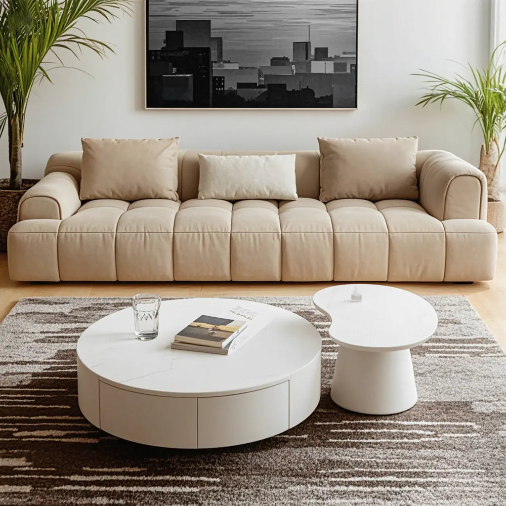 Tables basses gigognes rondes modernes en bois blanc