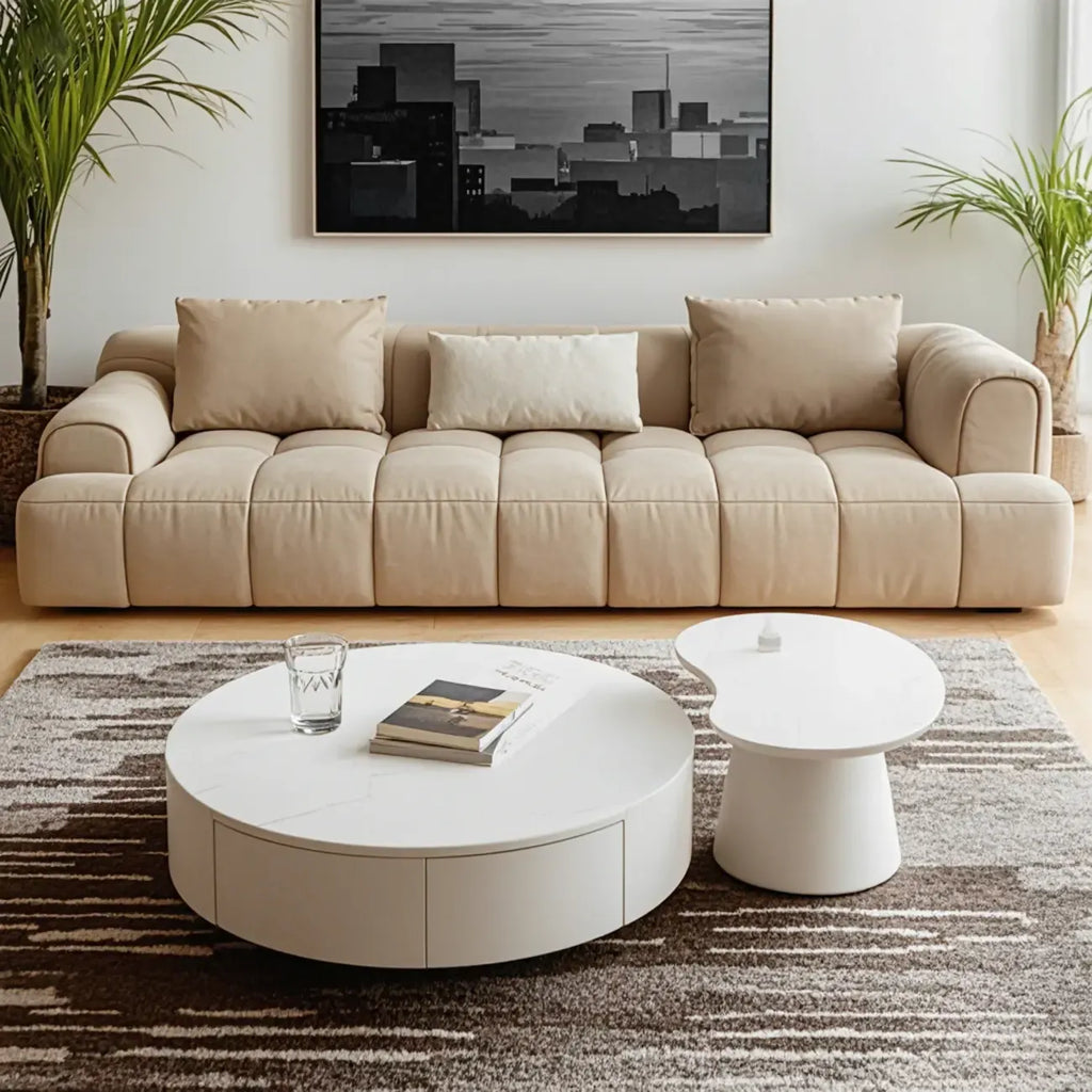 Tables basses gigognes rondes modernes en bois blanc