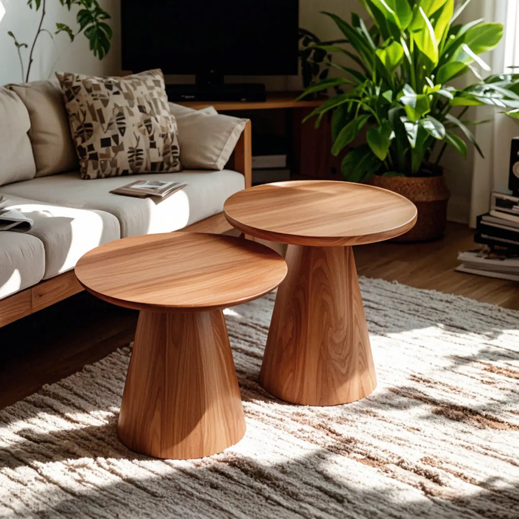Table basse ronde élégante en noyer foncé
