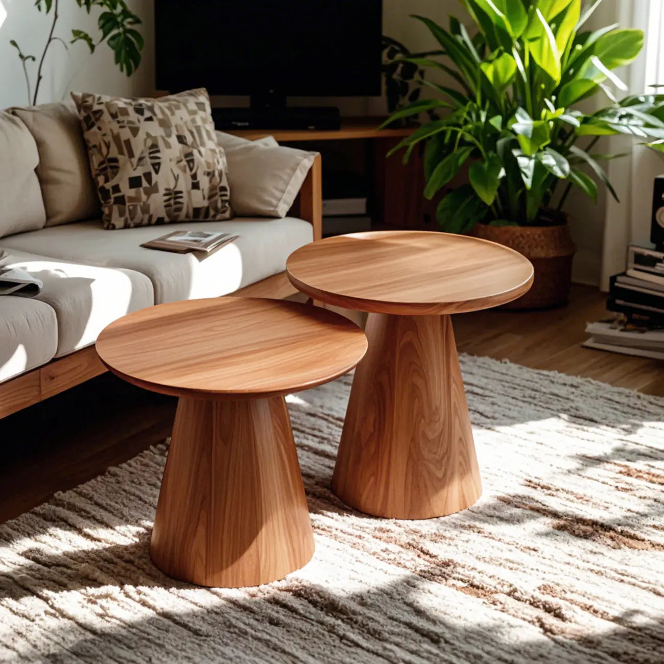 Table basse ronde élégante en noyer foncé