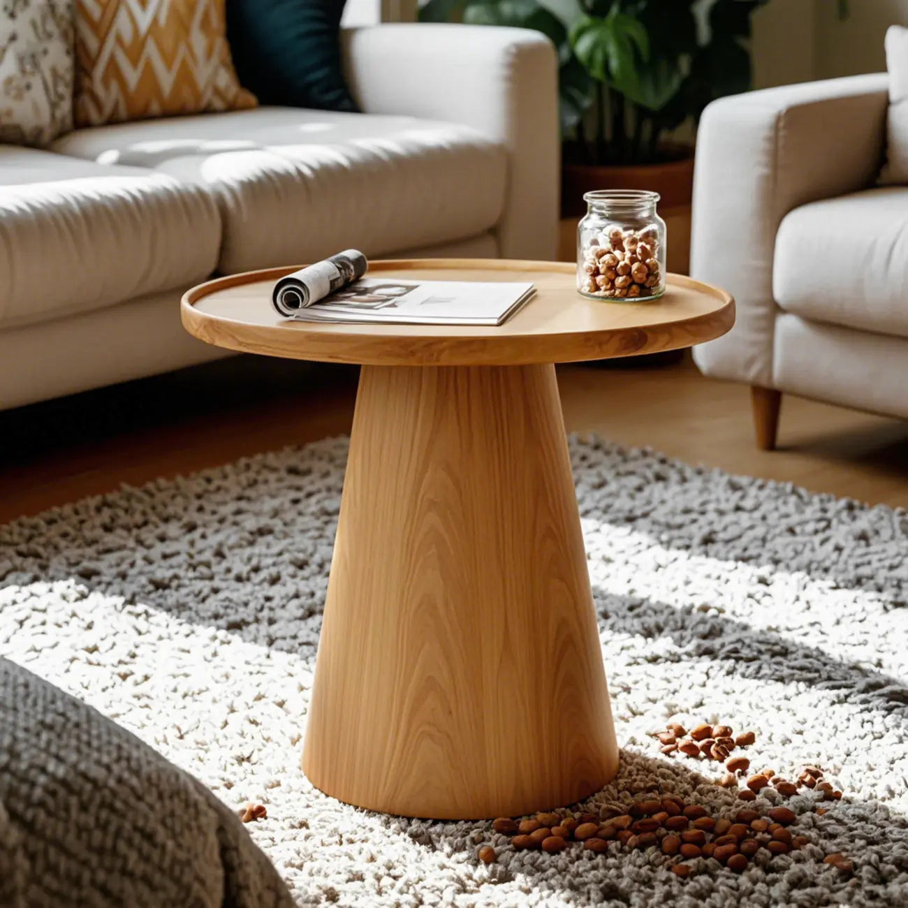 Table basse ronde élégante en noyer foncé