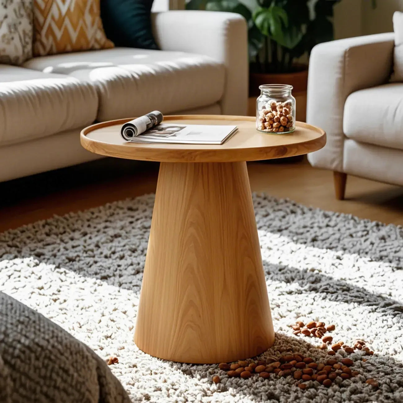 Table basse ronde élégante en noyer foncé