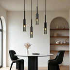 Suspension cylindrique en verre gris pour îlot de cuisine