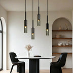 Suspension cylindrique en verre gris pour îlot de cuisine