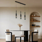 Suspension cylindrique en verre gris pour îlot de cuisine
