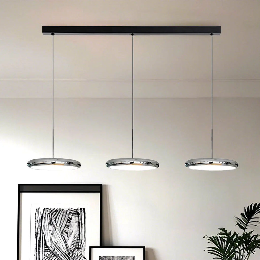 Lampadario moderno a sospensione da isola in metallo, forma rotonda, 3 luci