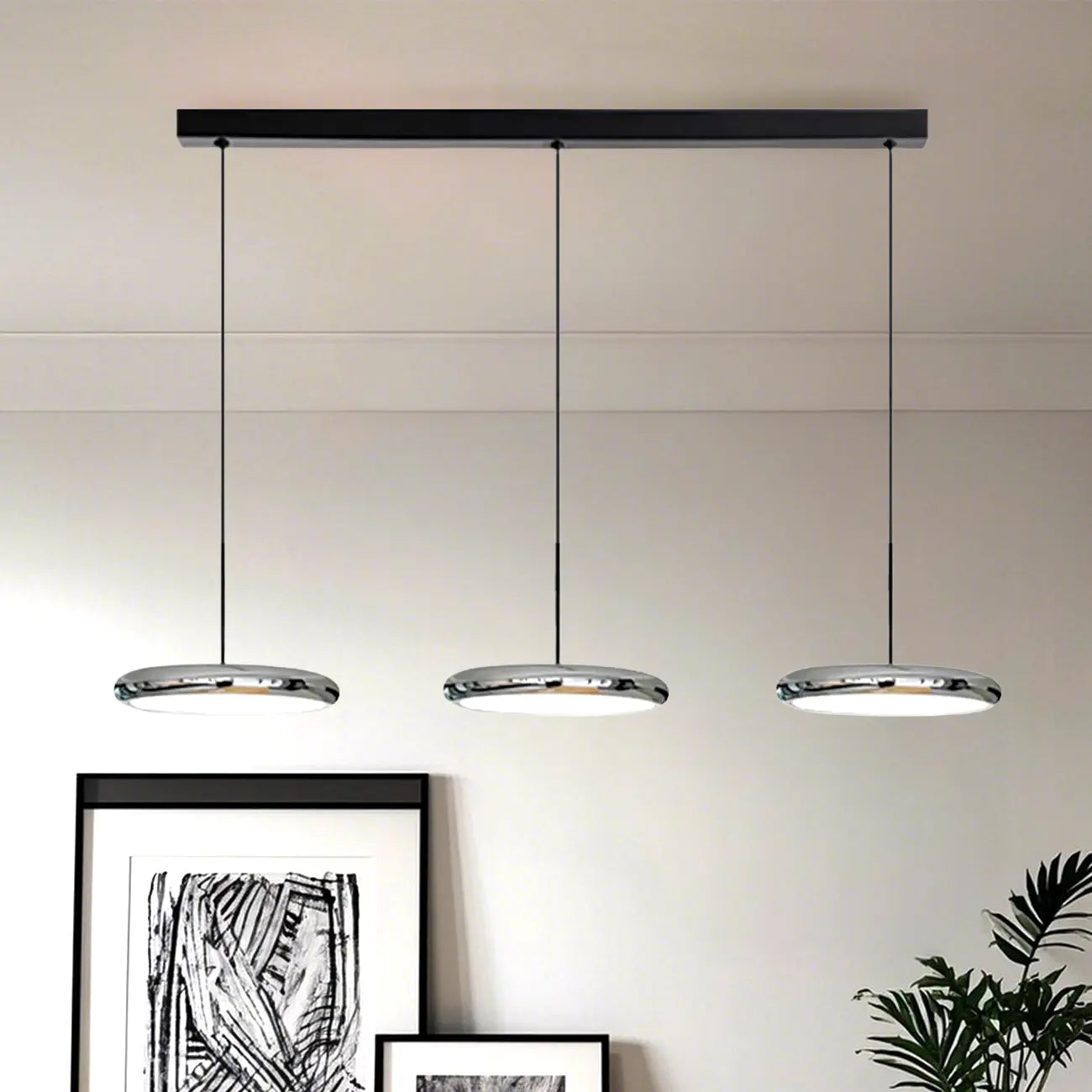 Lampadario moderno a sospensione da isola in metallo, forma rotonda, 3 luci