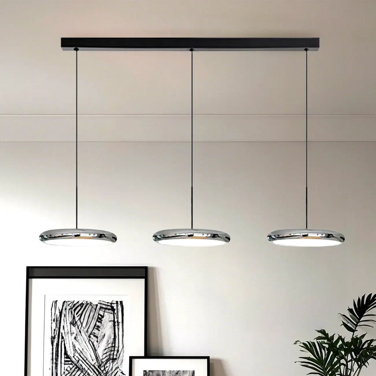 Lampadario moderno a sospensione da isola in metallo, forma rotonda, 3 luci