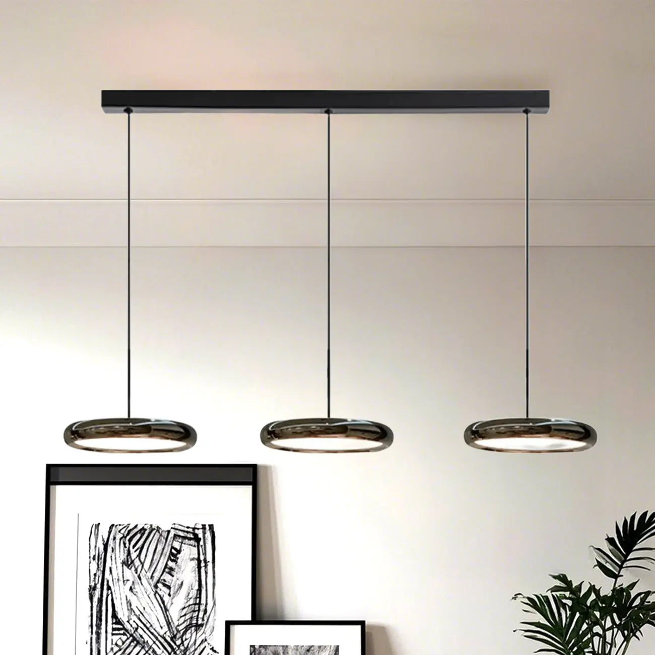 Lampadario moderno a sospensione da isola in metallo, forma rotonda, 3 luci