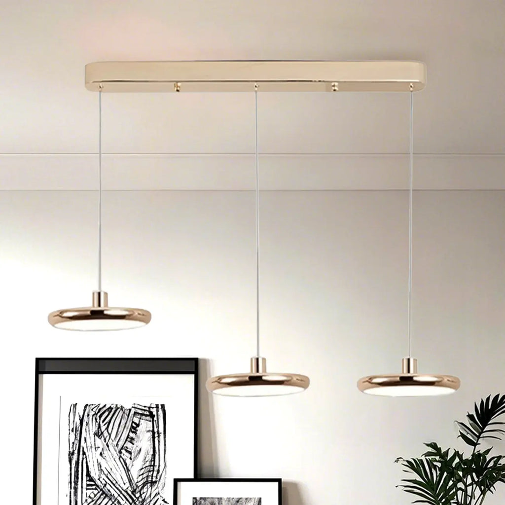 Lampadario moderno a sospensione da isola in metallo, forma rotonda, 3 luci