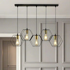 Suspension géométrique noire en métal de style industriel pour îlot de cuisine