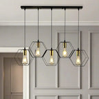 Suspension géométrique noire en métal de style industriel pour îlot de cuisine