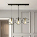 Suspension géométrique noire en métal de style industriel pour îlot de cuisine