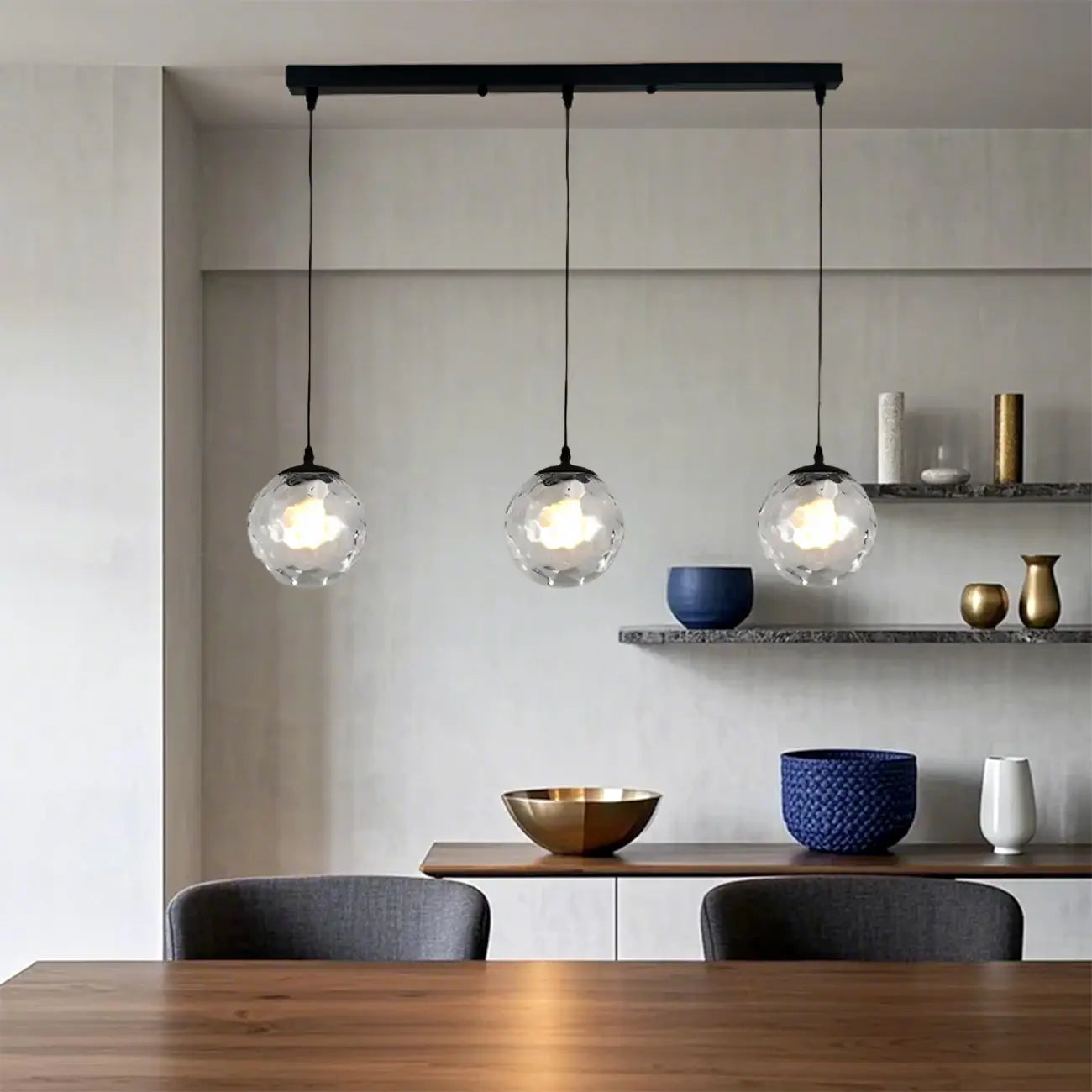 Lampadario moderno a sospensione con 3 globi in vetro