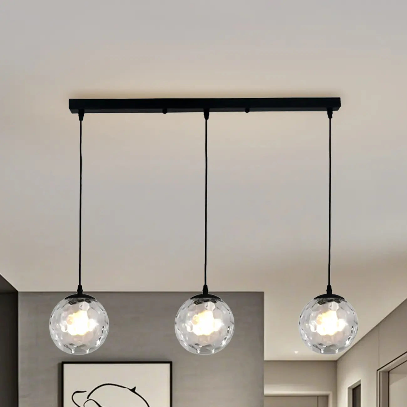 Lampadario moderno a sospensione con 3 globi in vetro